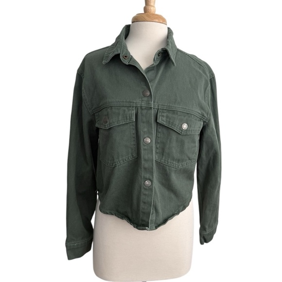 STOOSH Green Cropped Denim Button-Up Jacket Small - Picture 7 of 7